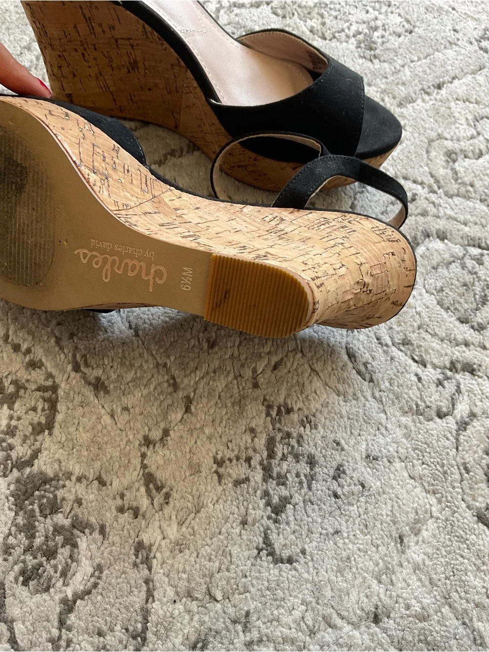 Charles by Charles David Black Suede Peep-Toe Ankle-Strap Wedges